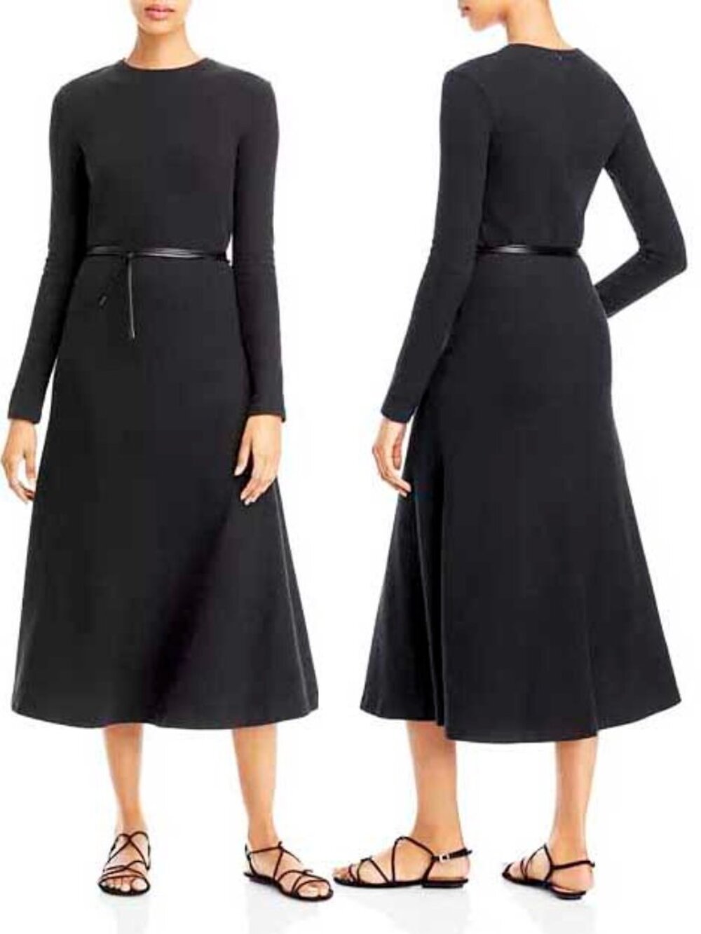 Vince Womens Black  Long Sleeved Tie Waist Knit Jersey Dress L  NWT